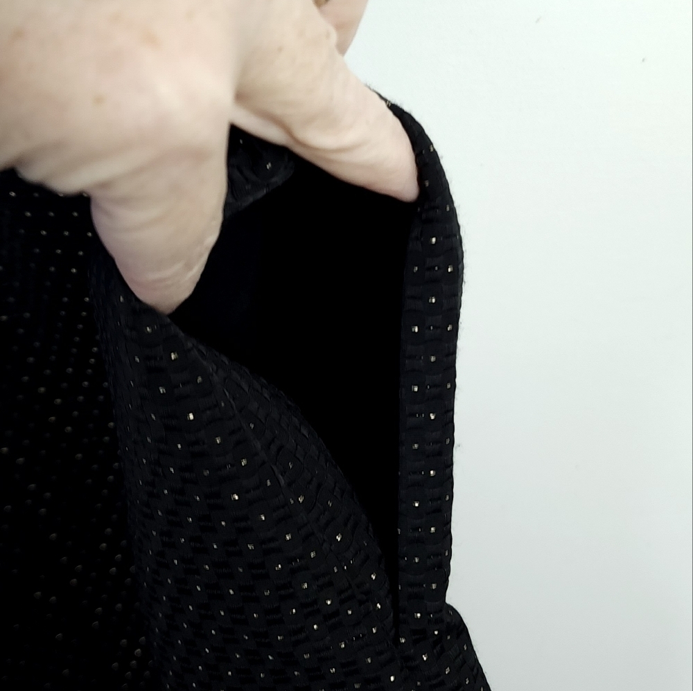 Madewell faux leather trim gold micro polka dot fit and flare dress size 6 - Picture 5 of 7